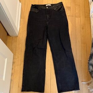 Abercrombie & Fitch Dark Wide Leg Women's Jeans with Leather Detail